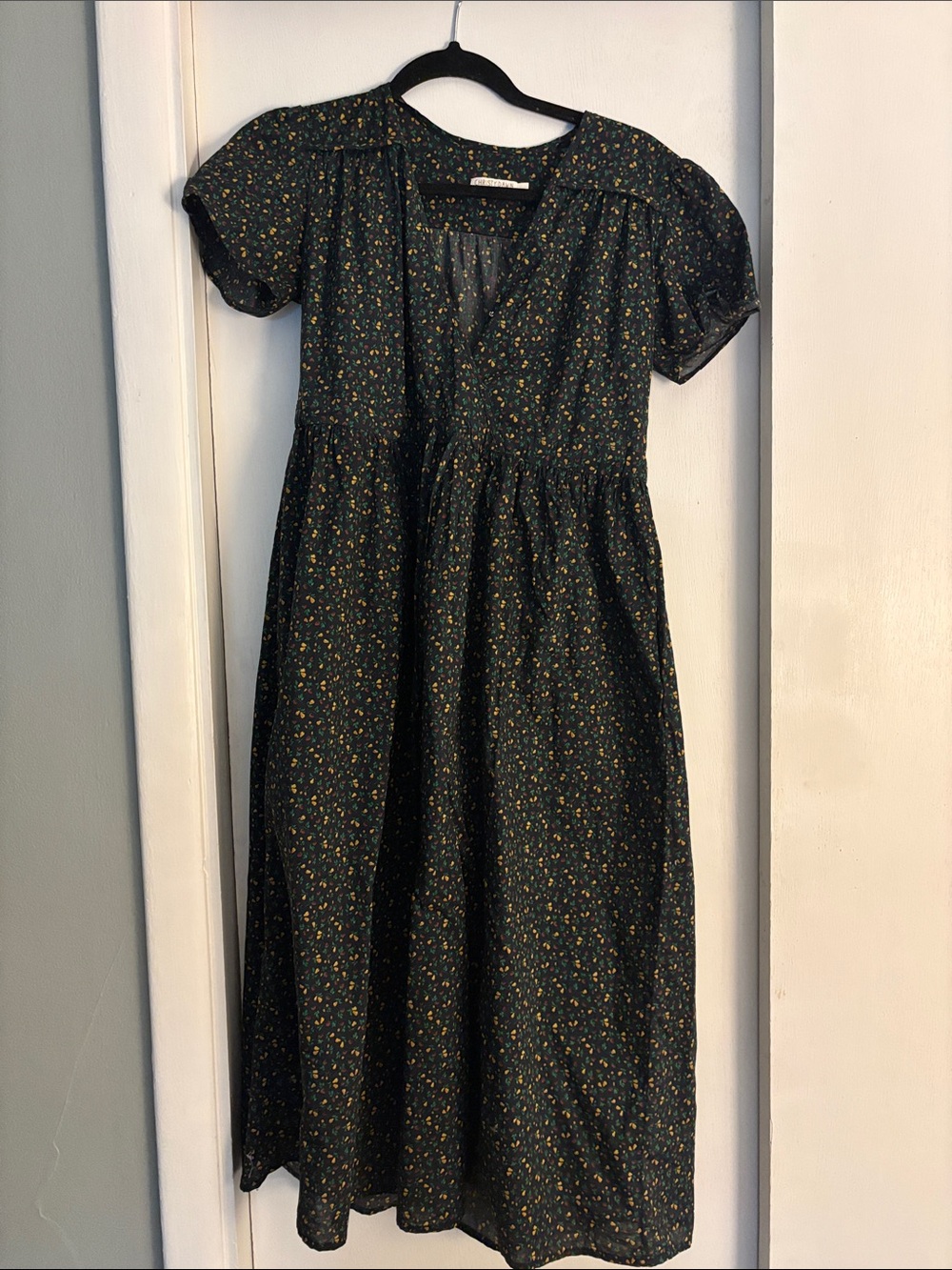 Christy Dawn Black Floral Dress with Yellow & Green Print